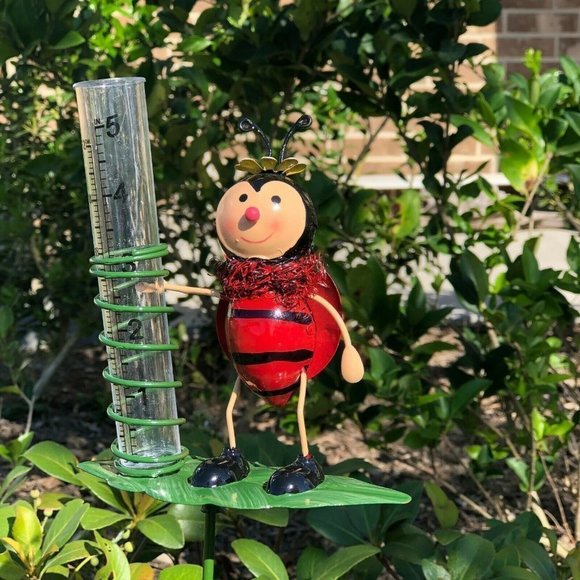 Yard Decor Garden Outdoor Ladybug Rain Gauge - Picture 2 of 12
